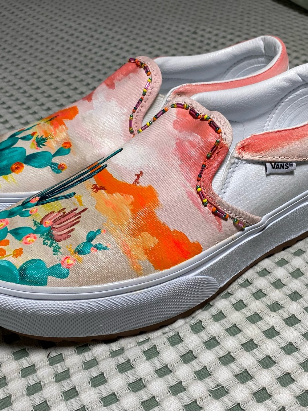 Vans Hand-Painted Desert Cactus Slip-On Platform Sneakers - Picture 3 of 4